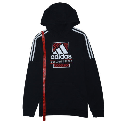 Adidas Boys Black Pullover Hoodie Worldwide Sport Logo Size 146