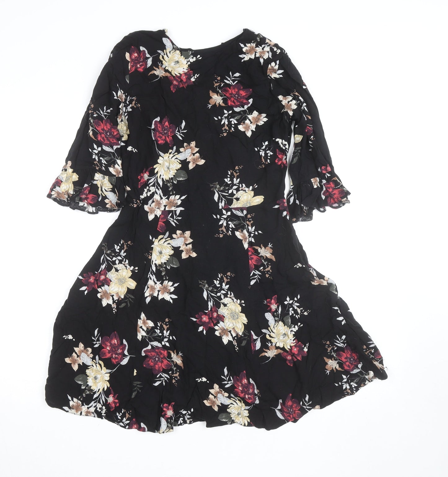 New Look Women's Black Floral Fit & Flare Dress Size 8