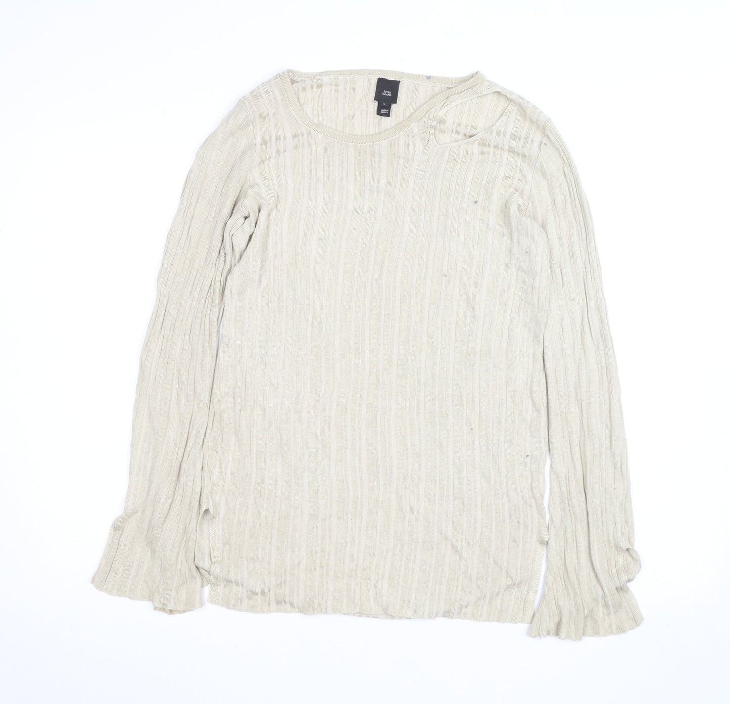 River Island Women's Beige Knit Long Sleeve Scoop Neck Top Size 12