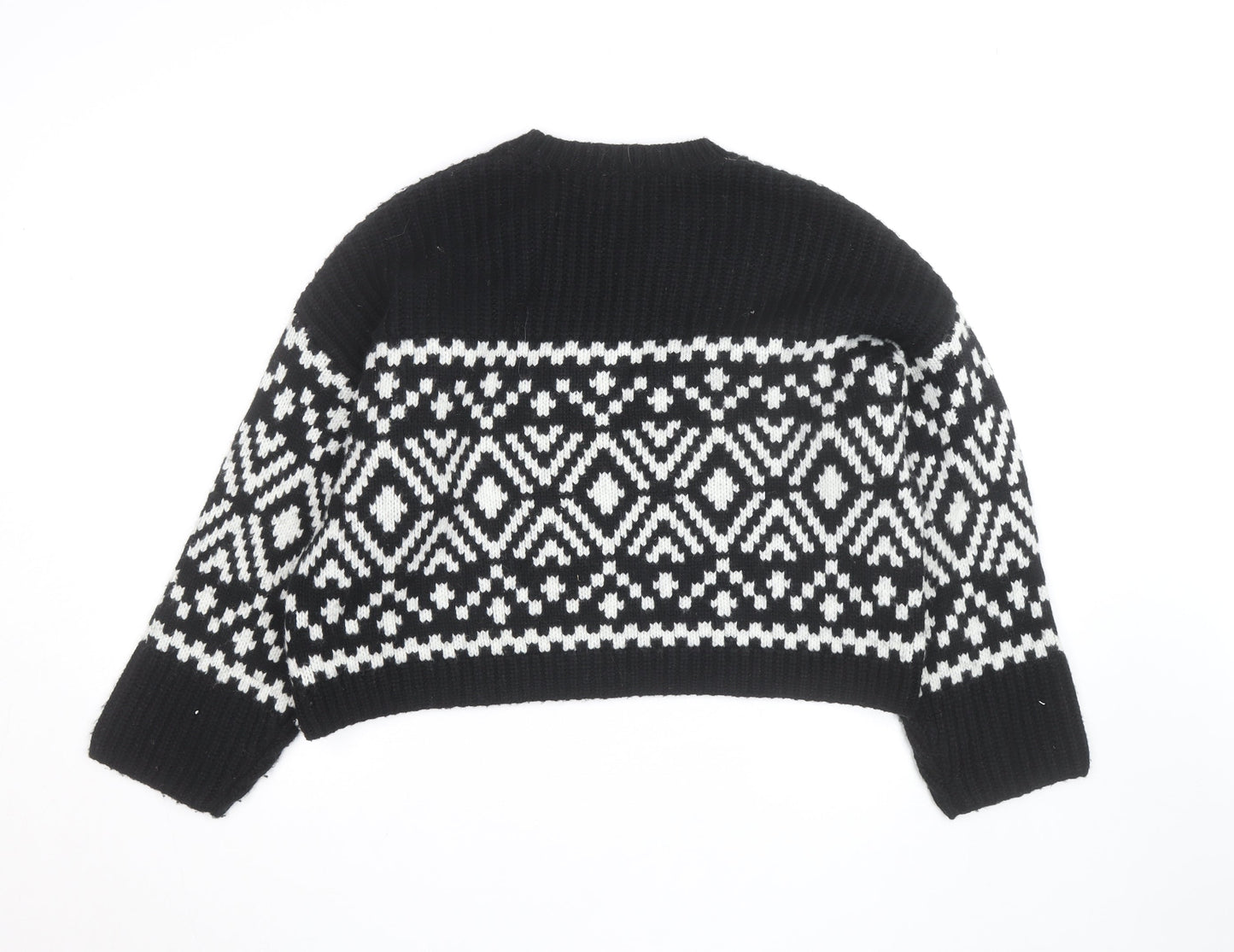 Hush Womens Black Fair Isle Wool Blend Chunky Knit Jumper M