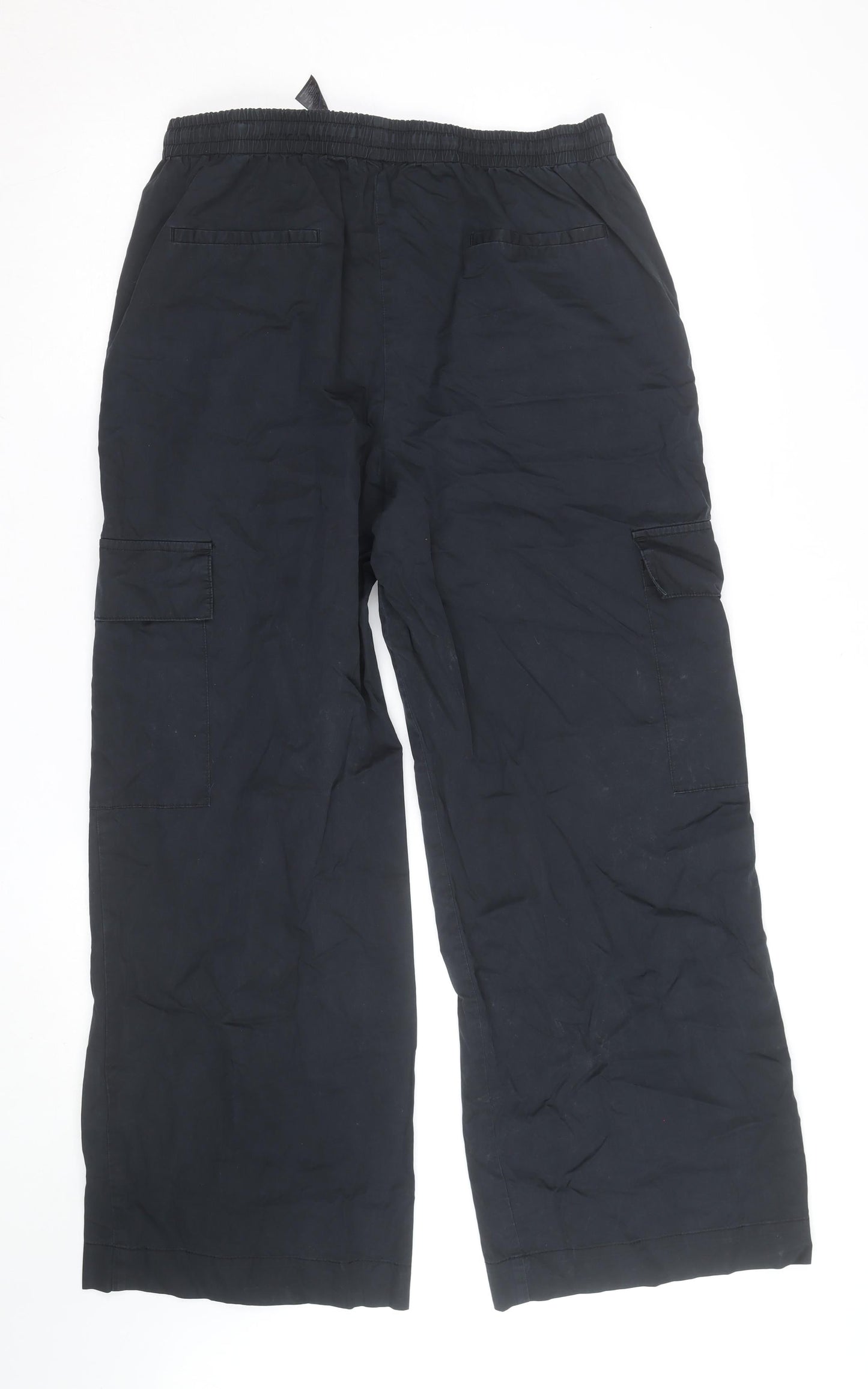 Next Men's Black Cargo Trousers Size M Elastic Waist Cotton