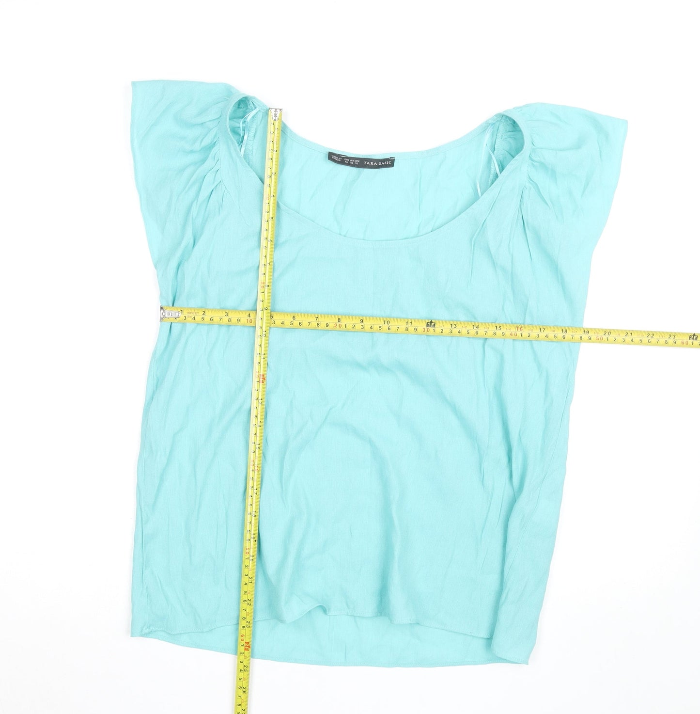 Zara Basic Women Blue XL Scoop Neck Viscose Blouse