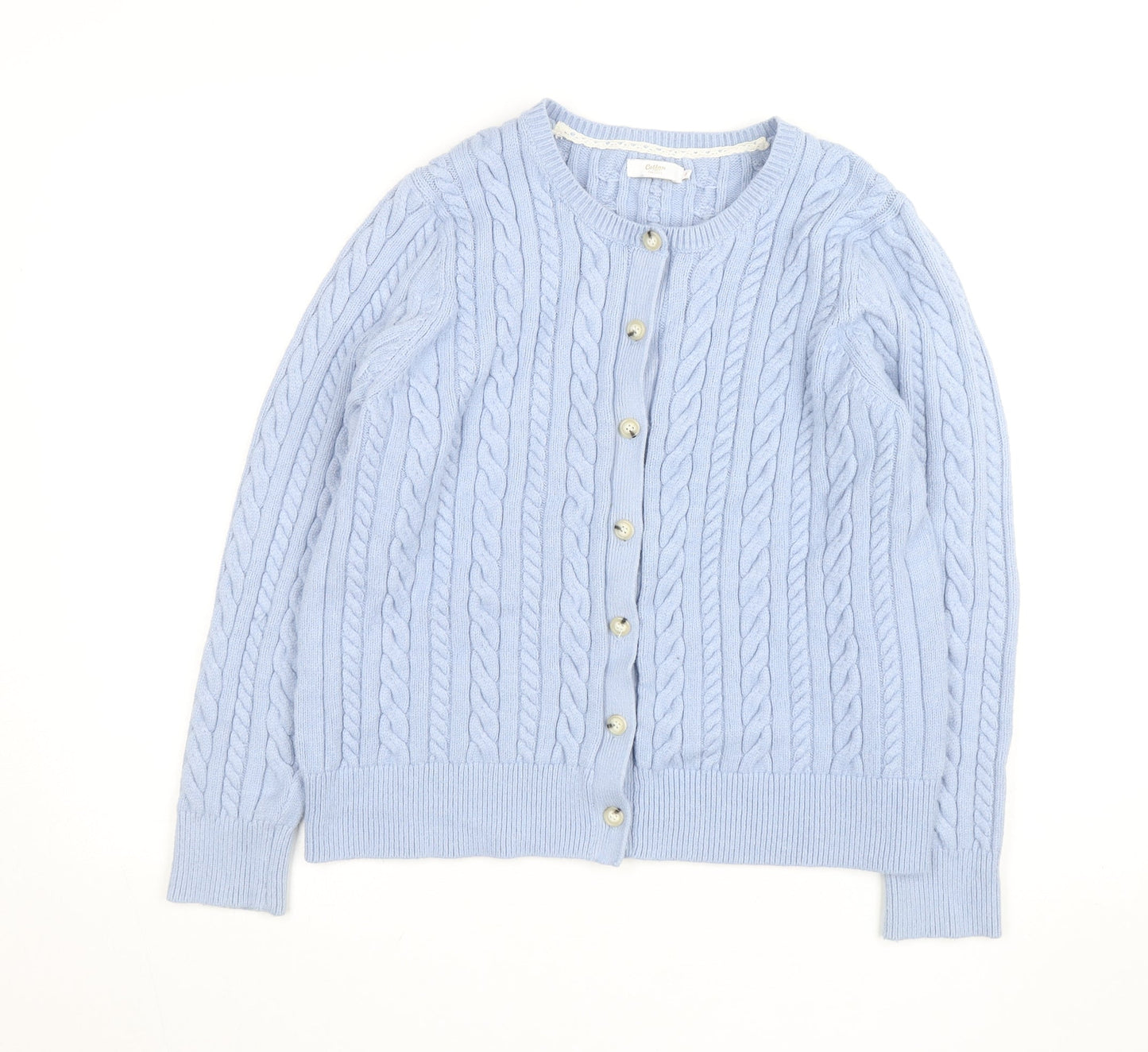 Cotton Traders Women's Blue Cable Knit Cardigan Size 18
