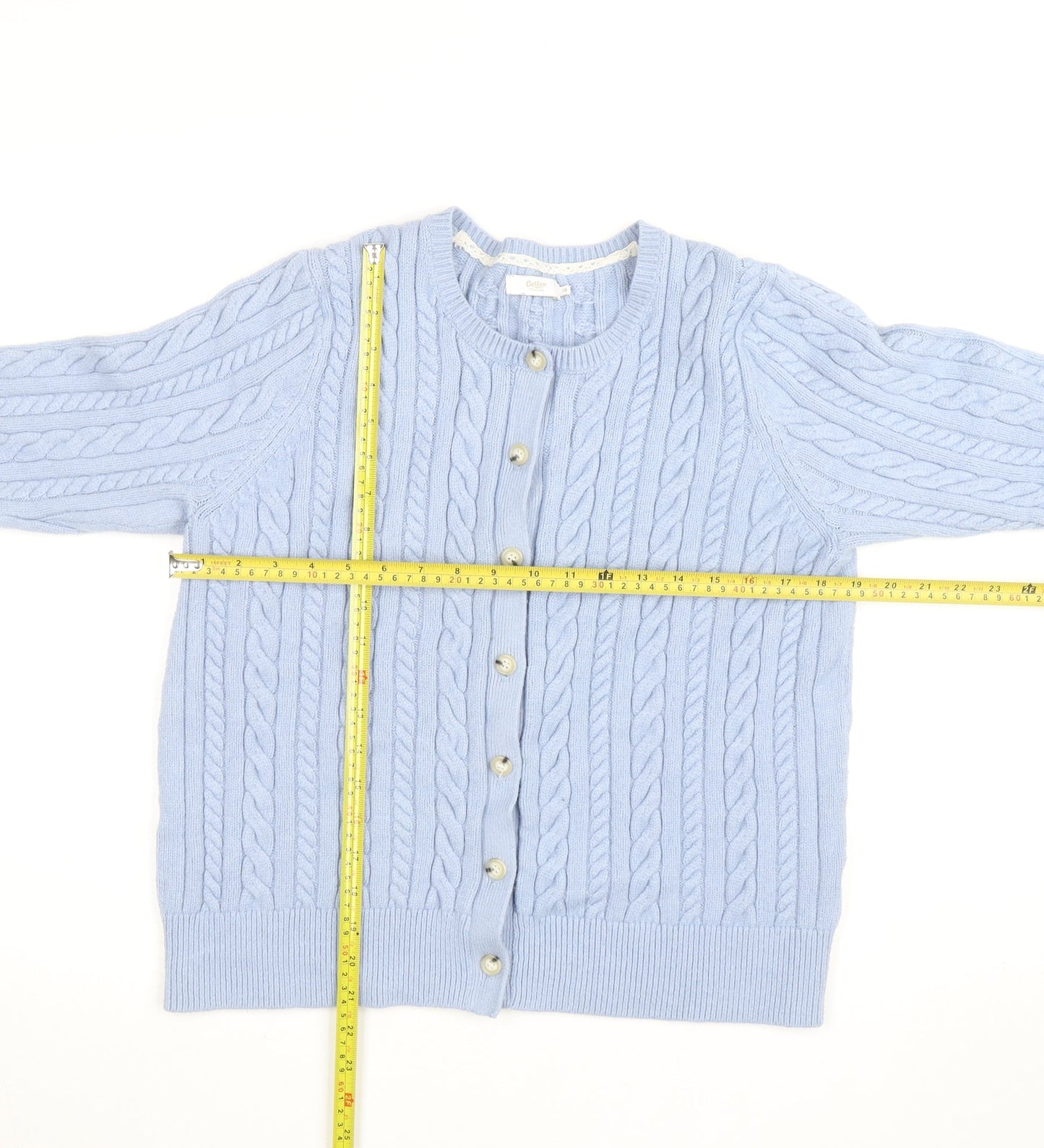 Cotton Traders Women's Blue Cable Knit Cardigan Size 18