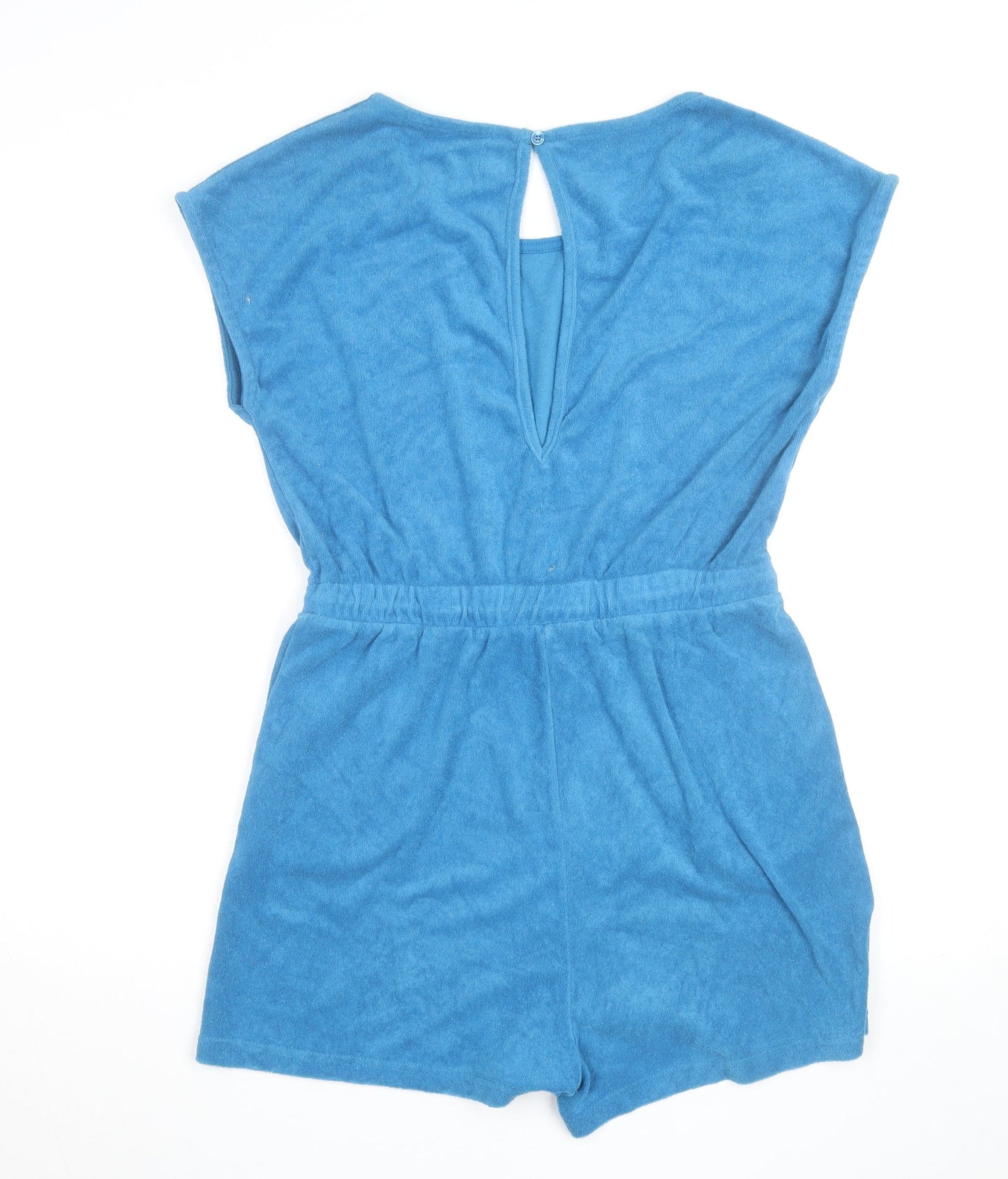 John Lewis Women Blue Terry Playsuit M Round Neck Drawstring Waist