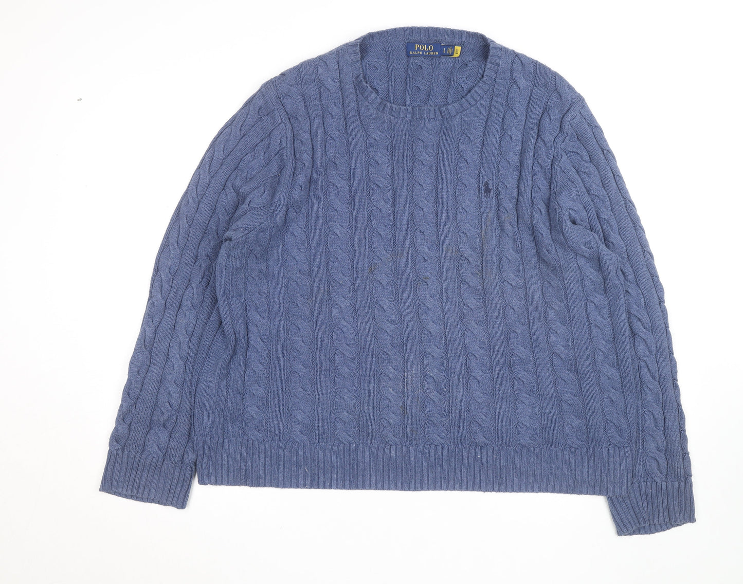 Polo Ralph Lauren Men's Blue Cable-Knit Wool Jumper Size L