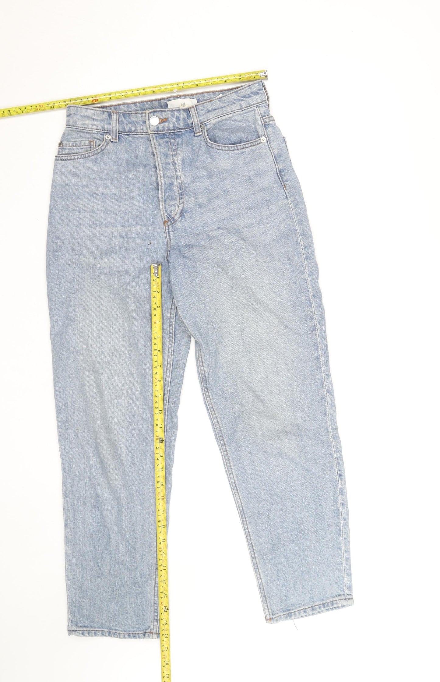 H&M Womens Blue High Rise Mom Jeans Size 8 Regular Fit Denim
