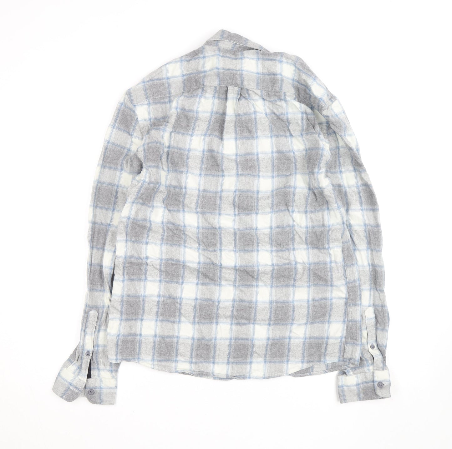 Marks and Spencer Men's Grey Check Flannel Button-Up Shirt L