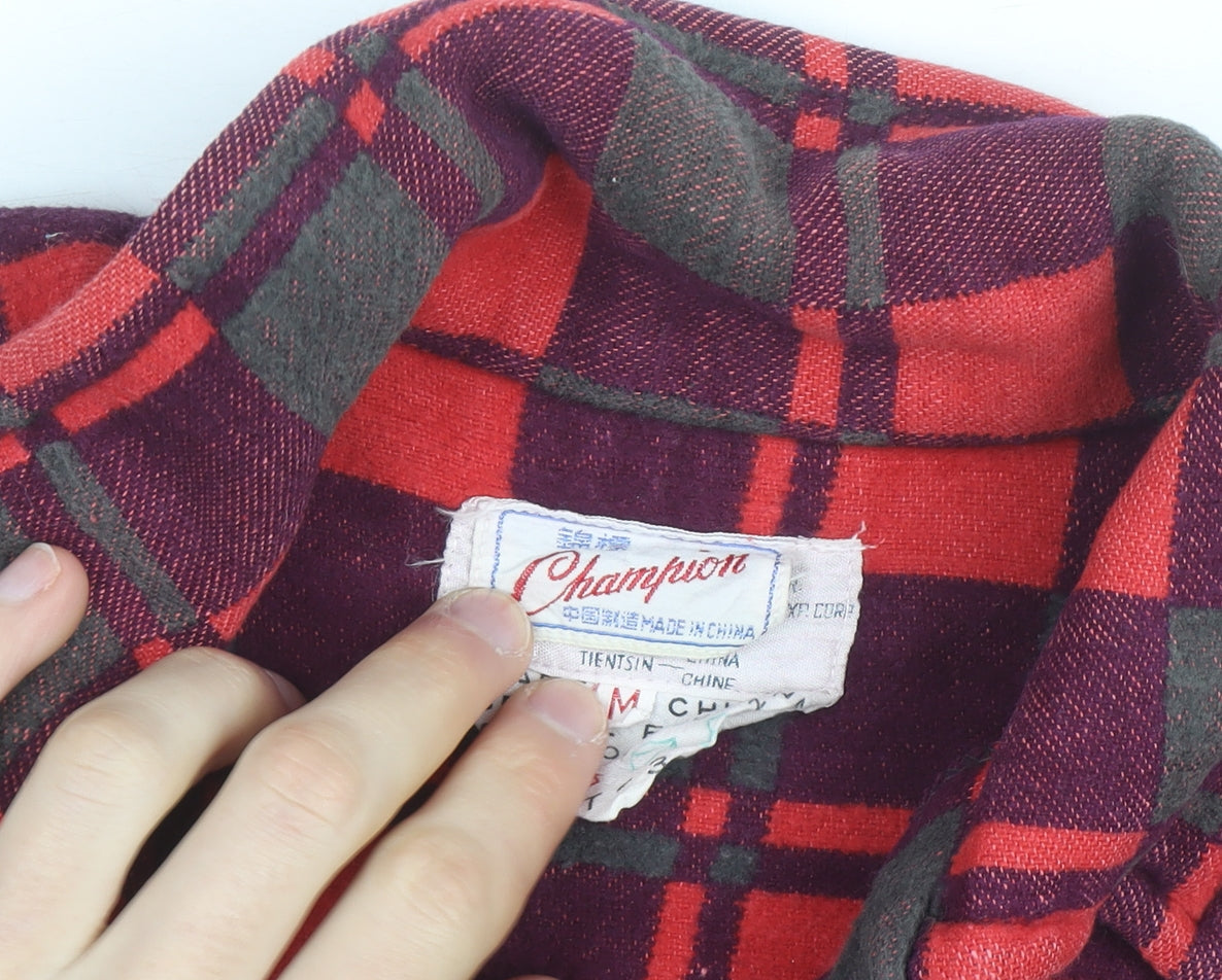Champion Men's Red Check Flannel Cotton Jacket M Classic Casual