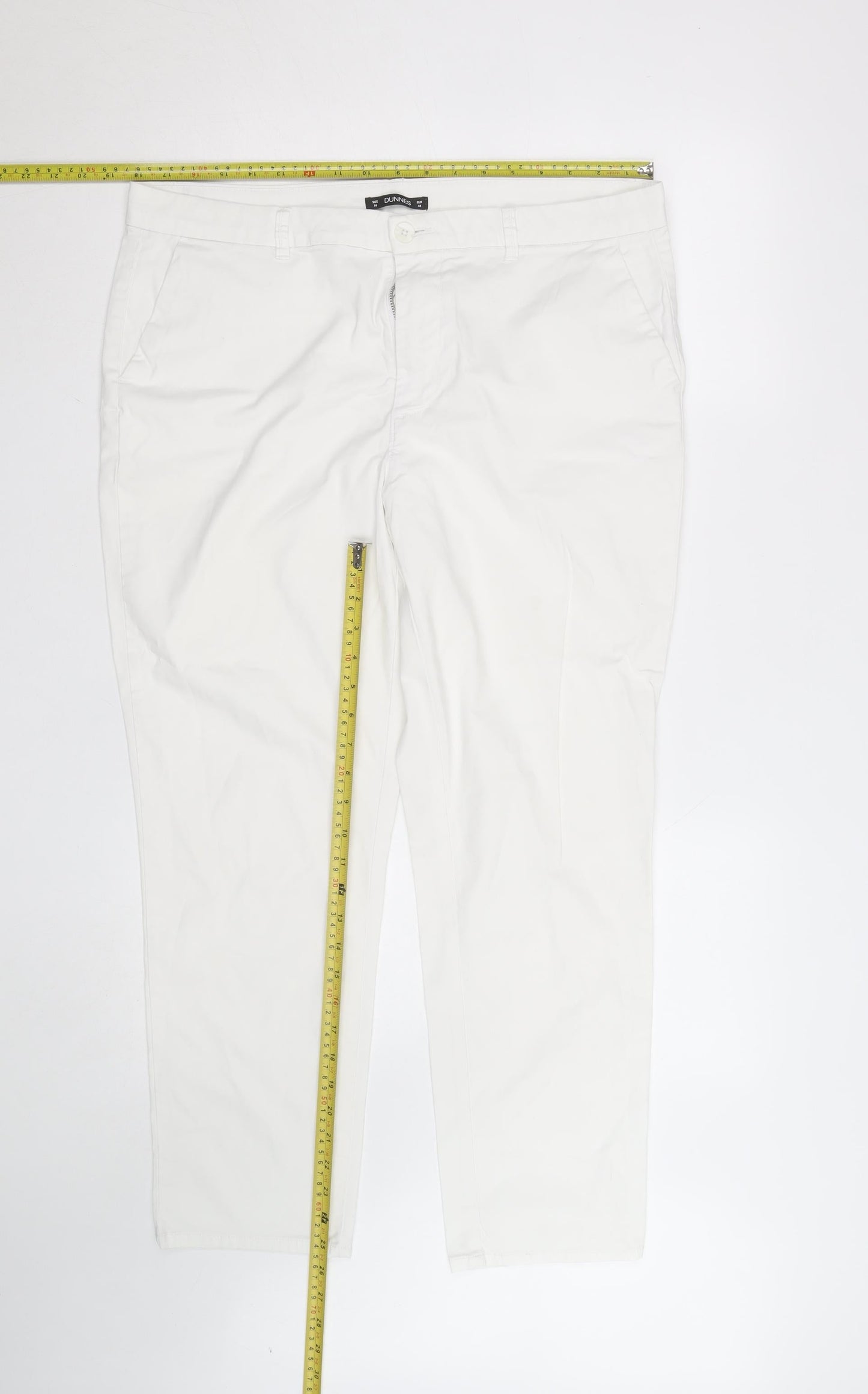 Dunnes Stores Women's White Chino Trousers Size 16 Cotton Stretch