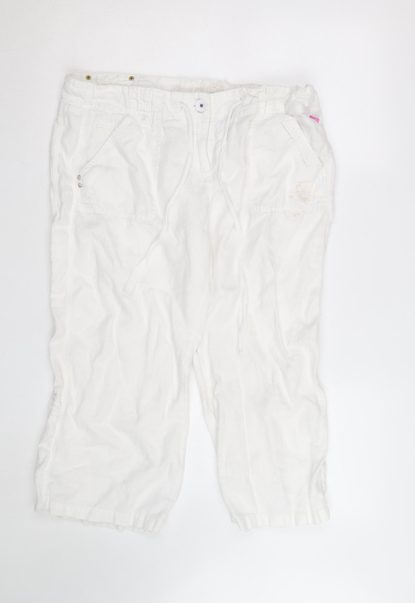 Pineapple Women White Linen Cargo Trousers Size 16