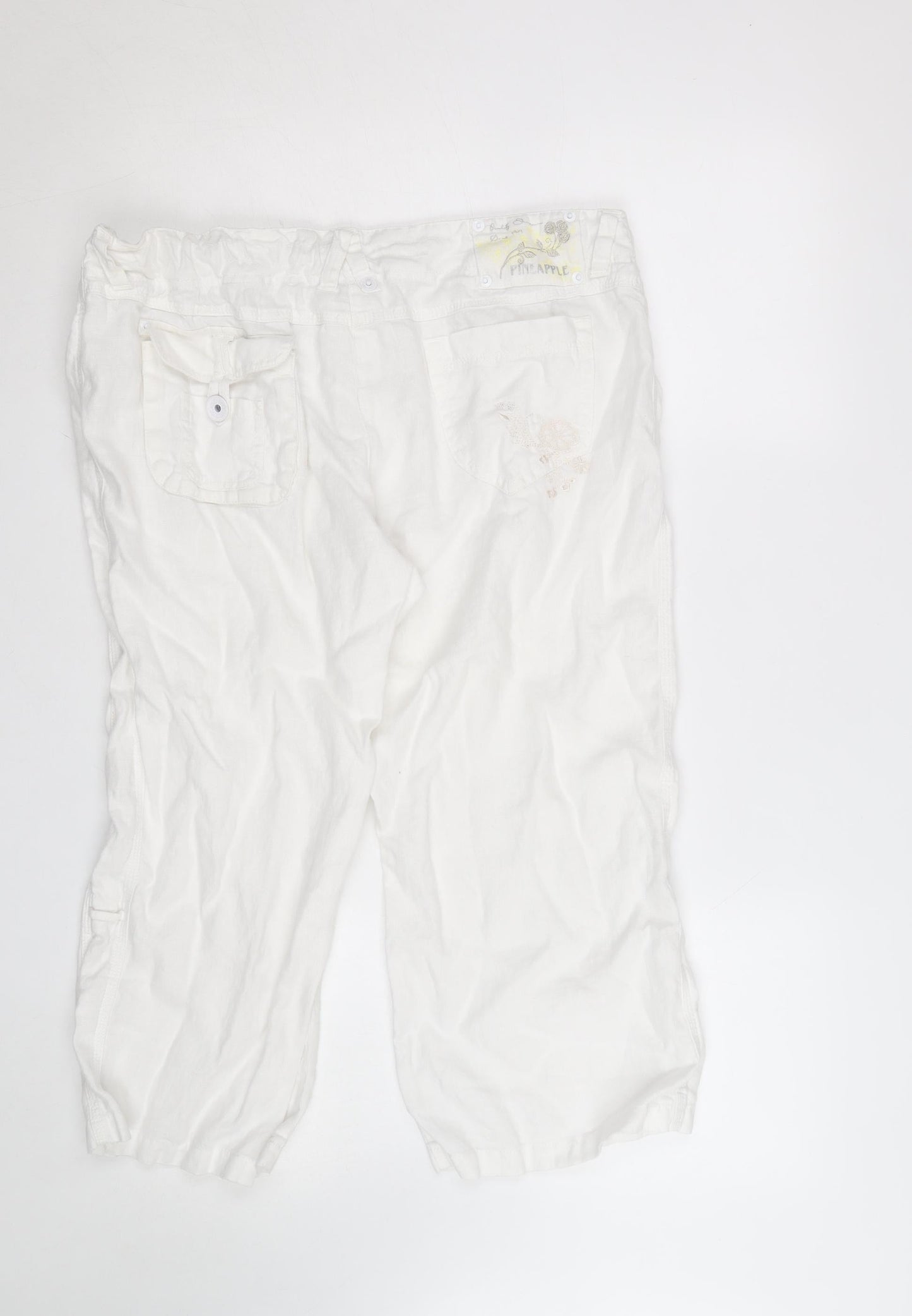 Pineapple Women White Linen Cargo Trousers Size 16