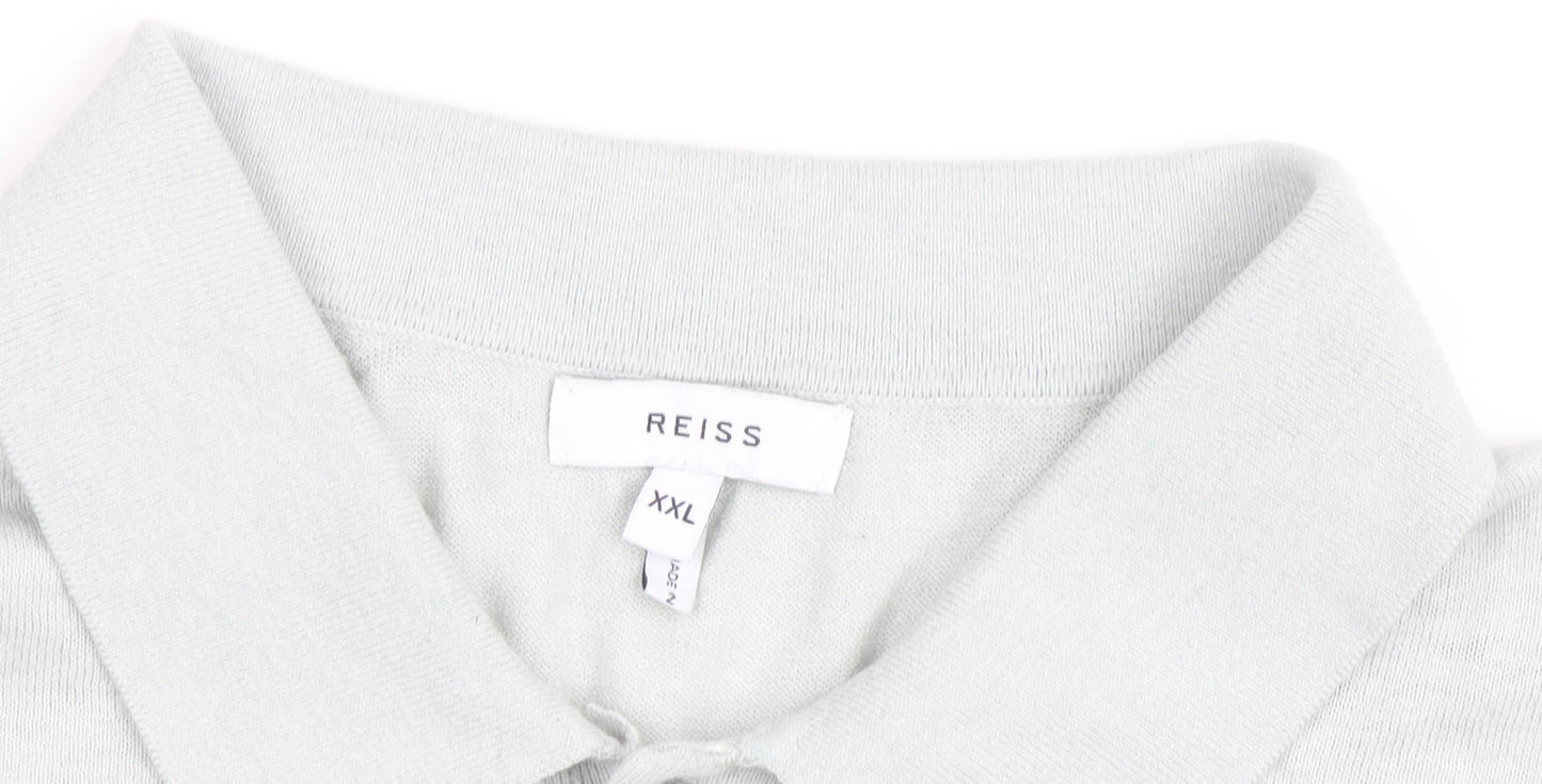 Reiss Mens Grey 2XL Regular Fit Short Sleeve Button-Up Polo Shirt