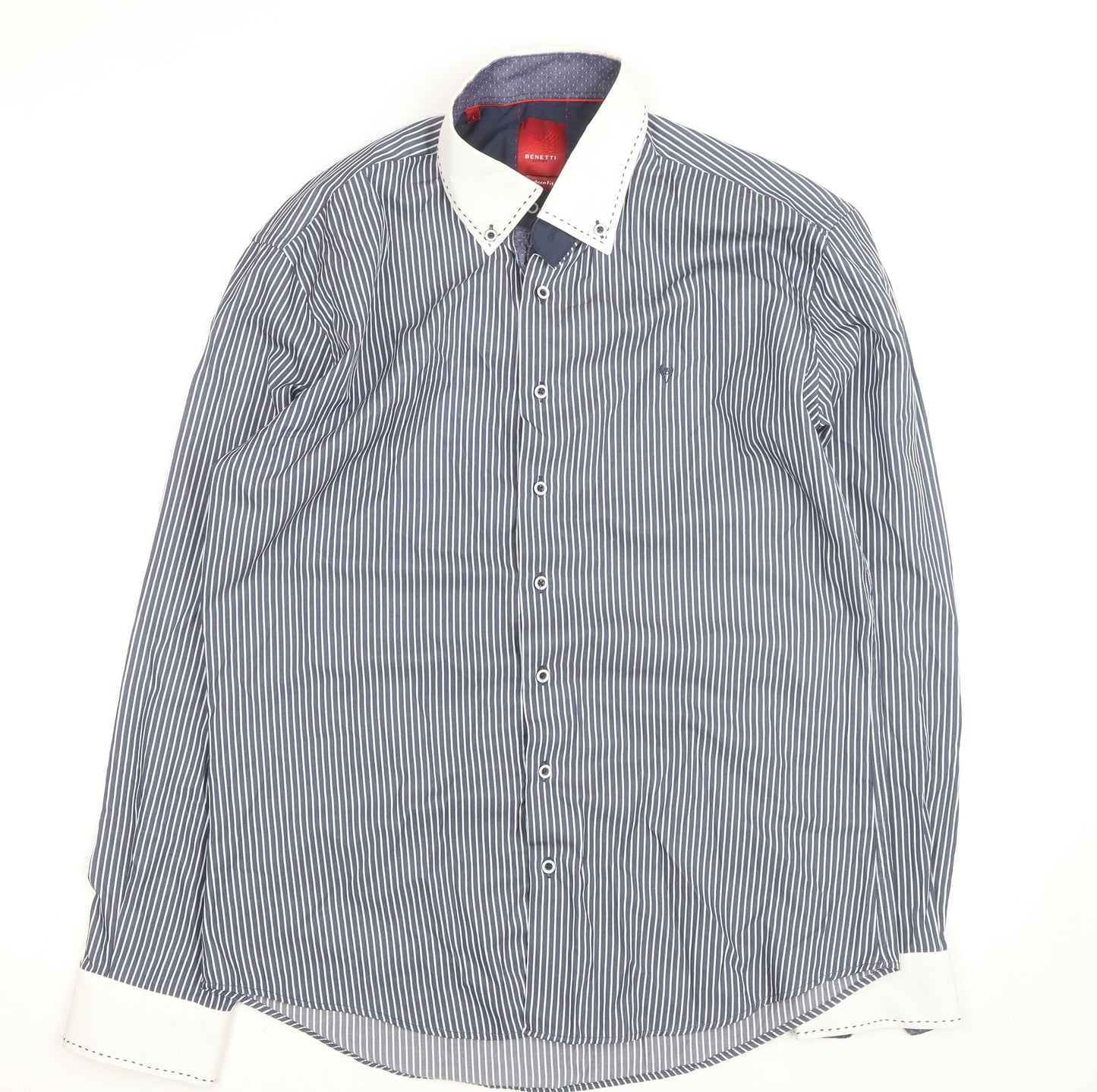 Benetti Men's Blue Striped Long Sleeve Dress Shirt L Regular Fit