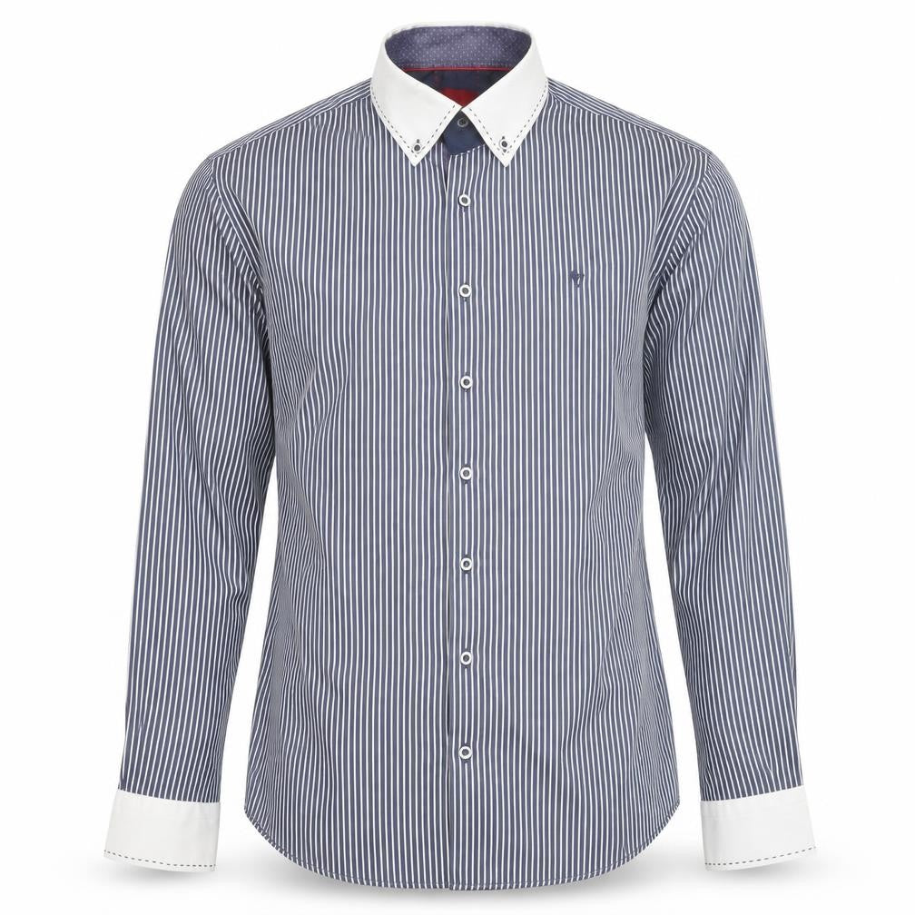 Benetti Men's Blue Striped Long Sleeve Dress Shirt L Regular Fit