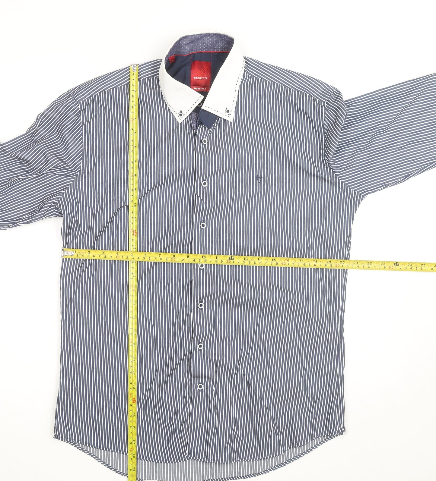 Benetti Men's Blue Striped Long Sleeve Dress Shirt L Regular Fit