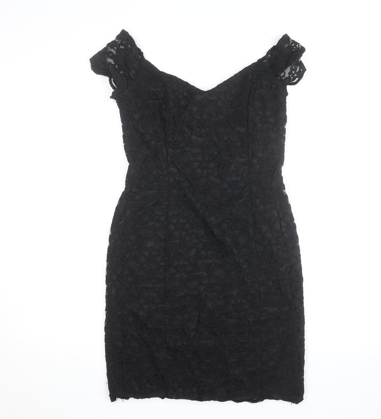 Warehouse Women Black Lace Bodycon Knee Length Dress UK 12