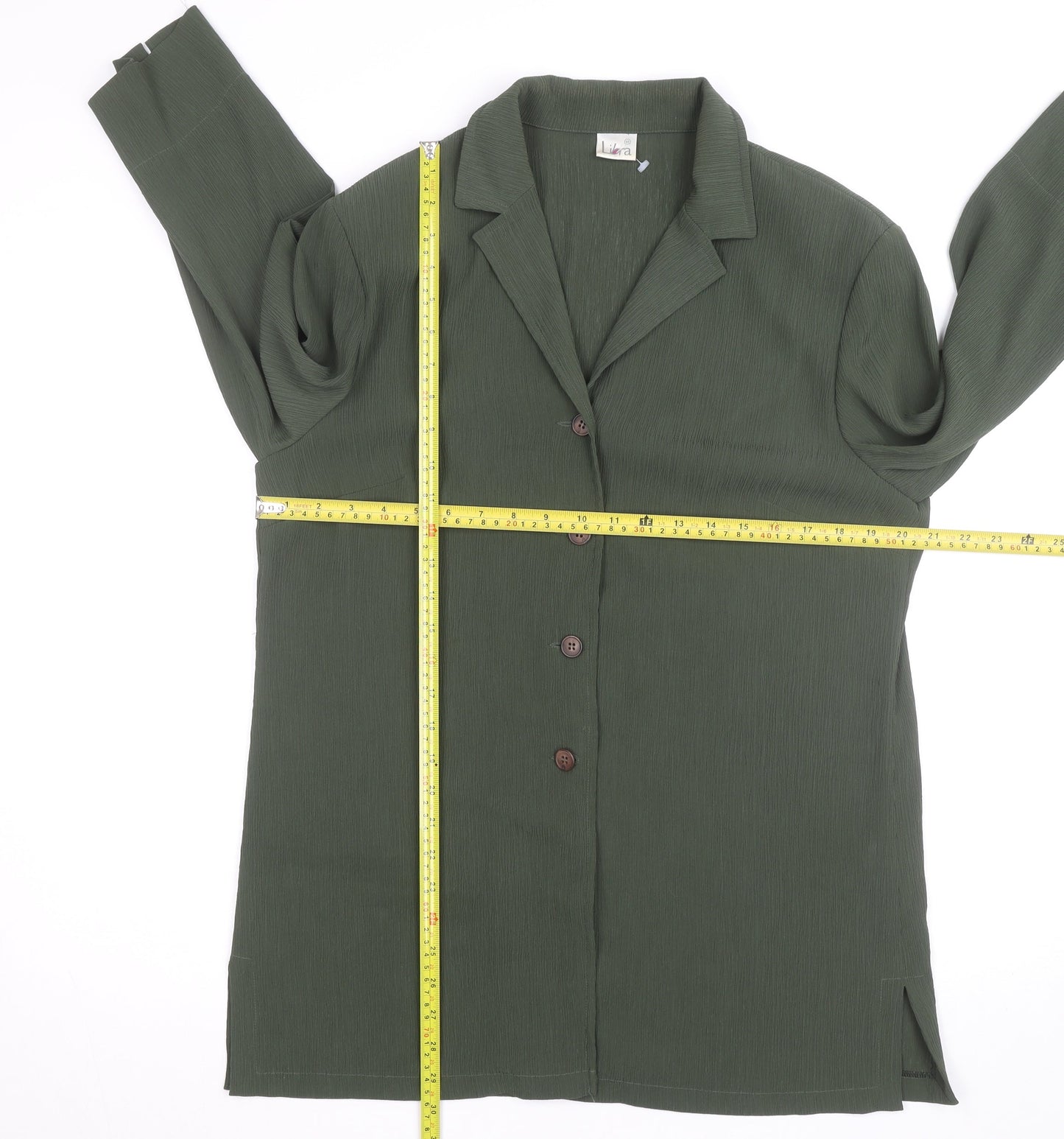 Libra Women Green Button-Up Tunic Shirt Size 14