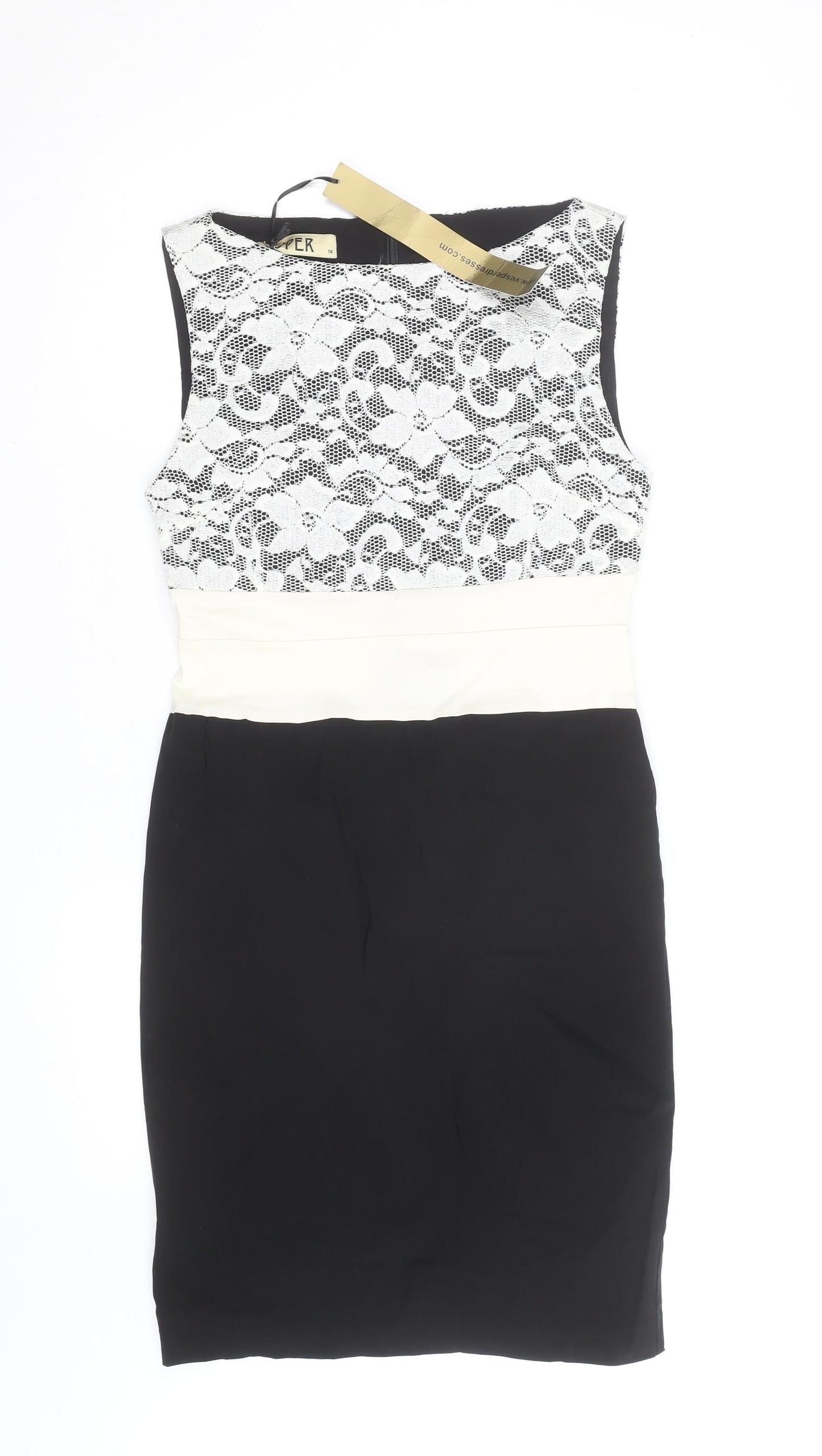 Vesper Women’s Black and White Lace Bodycon Dress Size 14