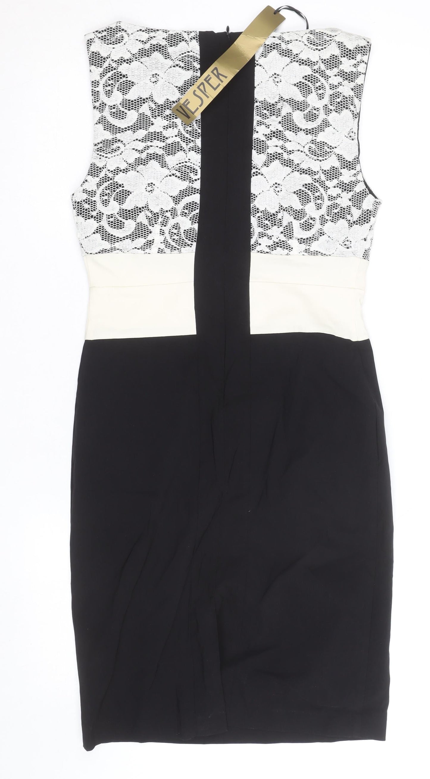 Vesper Women’s Black and White Lace Bodycon Dress Size 14