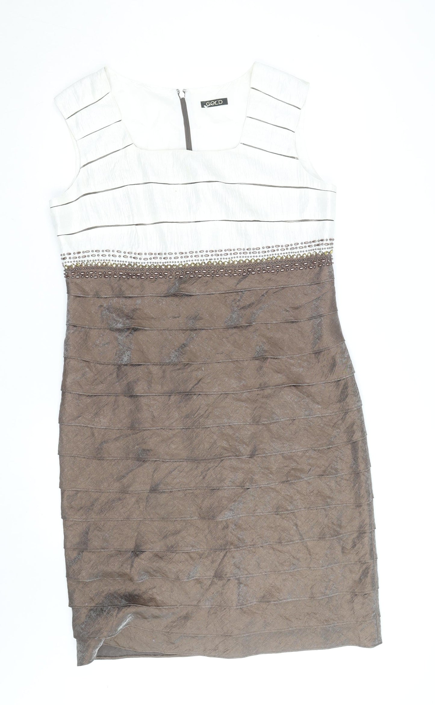 GOLD Women's Brown Beaded Sheath Dress Size 18