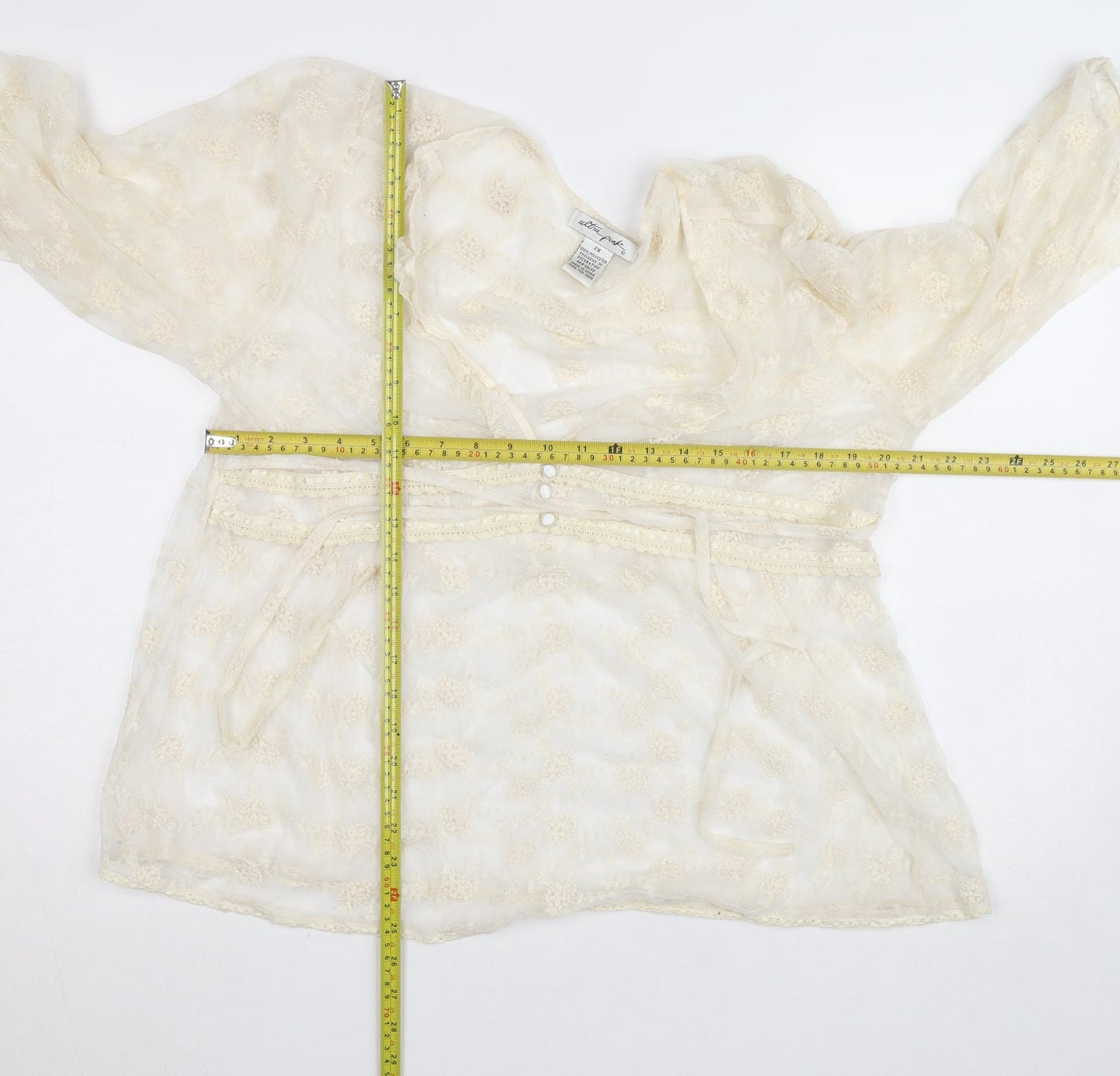 Ultra Pink Women’s Ivory Lace Tunic Blouse 2XL Sheer 3/4 Sleeve