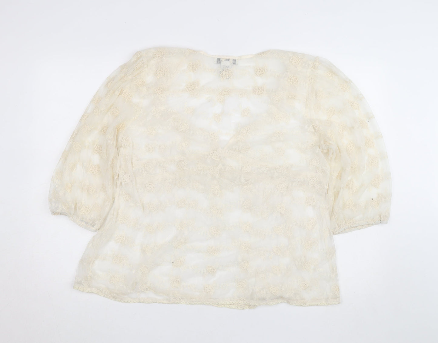 Ultra Pink Women’s Ivory Lace Tunic Blouse 2XL Sheer 3/4 Sleeve