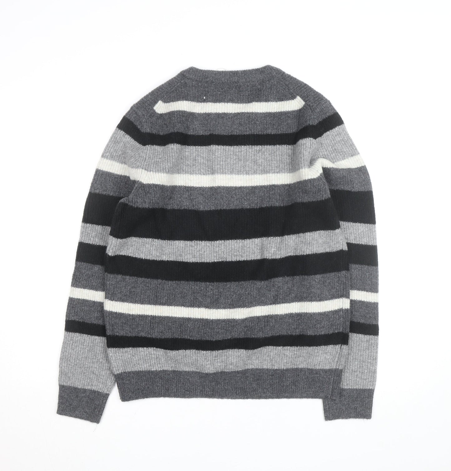 Marks and Spencer Men's Grey Striped Wool Blend Crew Neck Jumper M