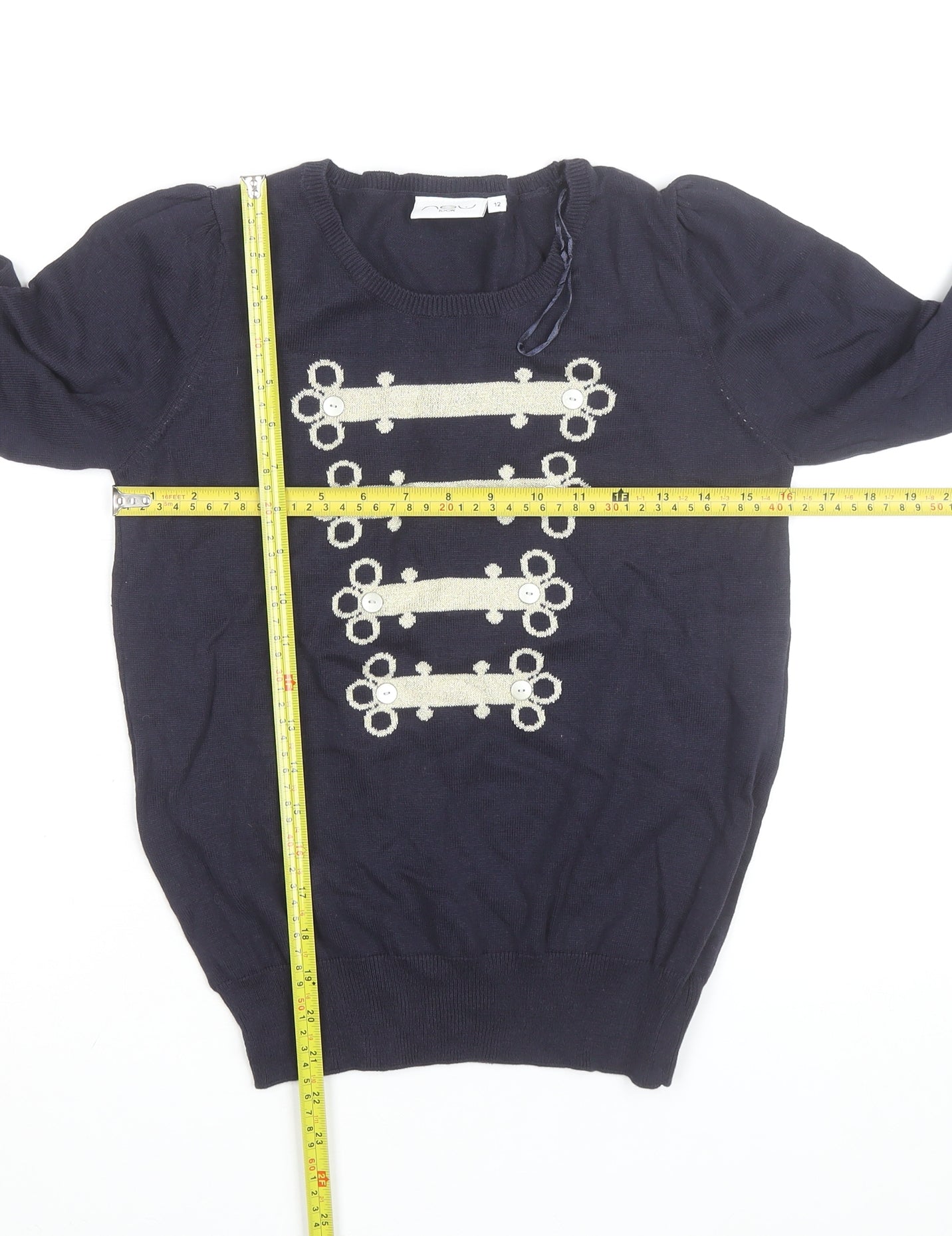 New Look Women's Blue Size 12 Military Style Cotton Jumper