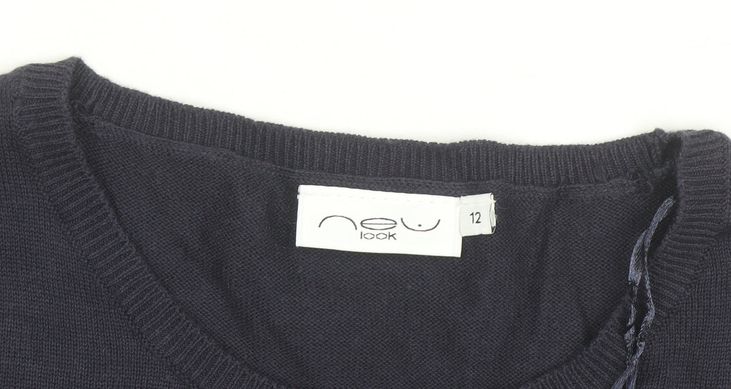 New Look Women's Blue Size 12 Military Style Cotton Jumper