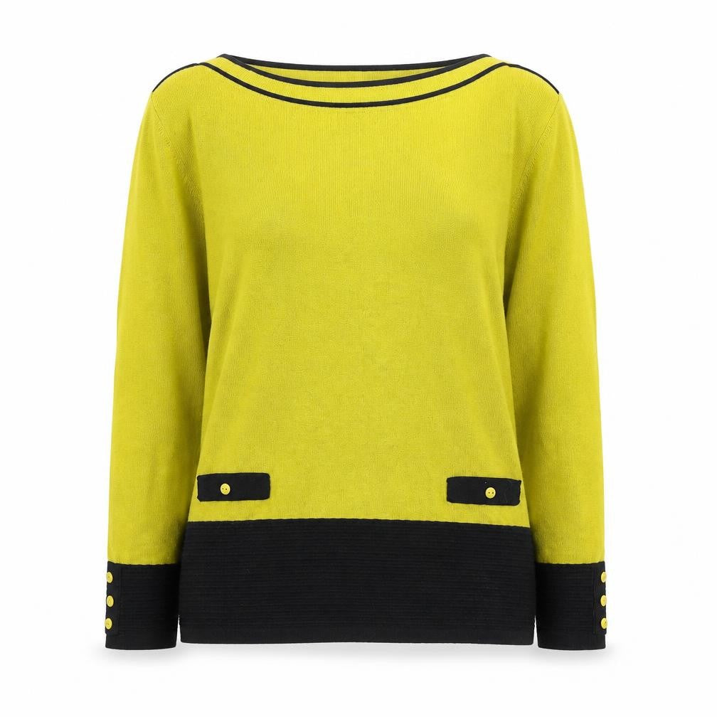Roman Women Yellow Colourblock Knit Boat Neck Top Size 12