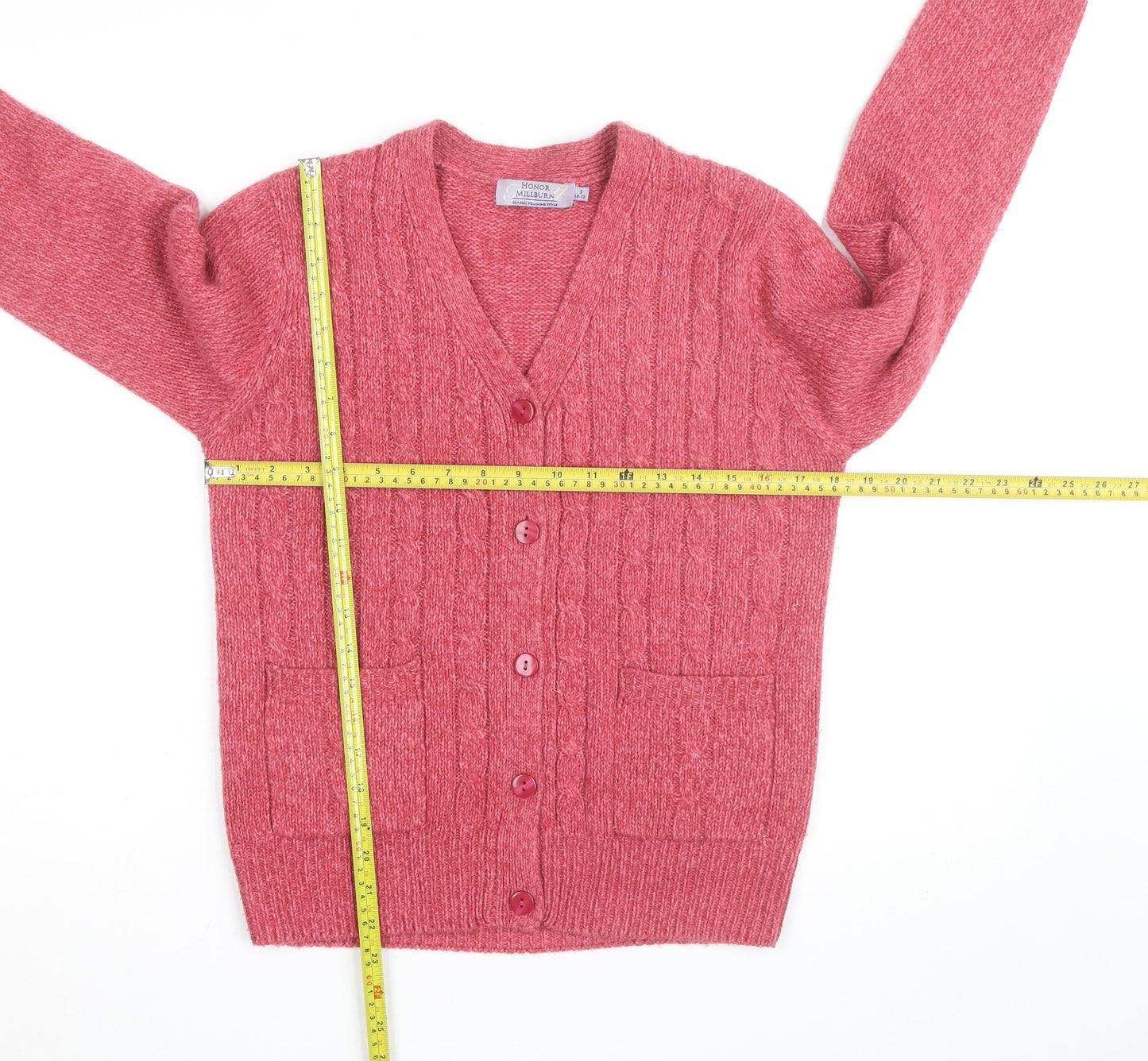 Honor Millburn Women's Pink Cable Knit V-Neck Cardigan M