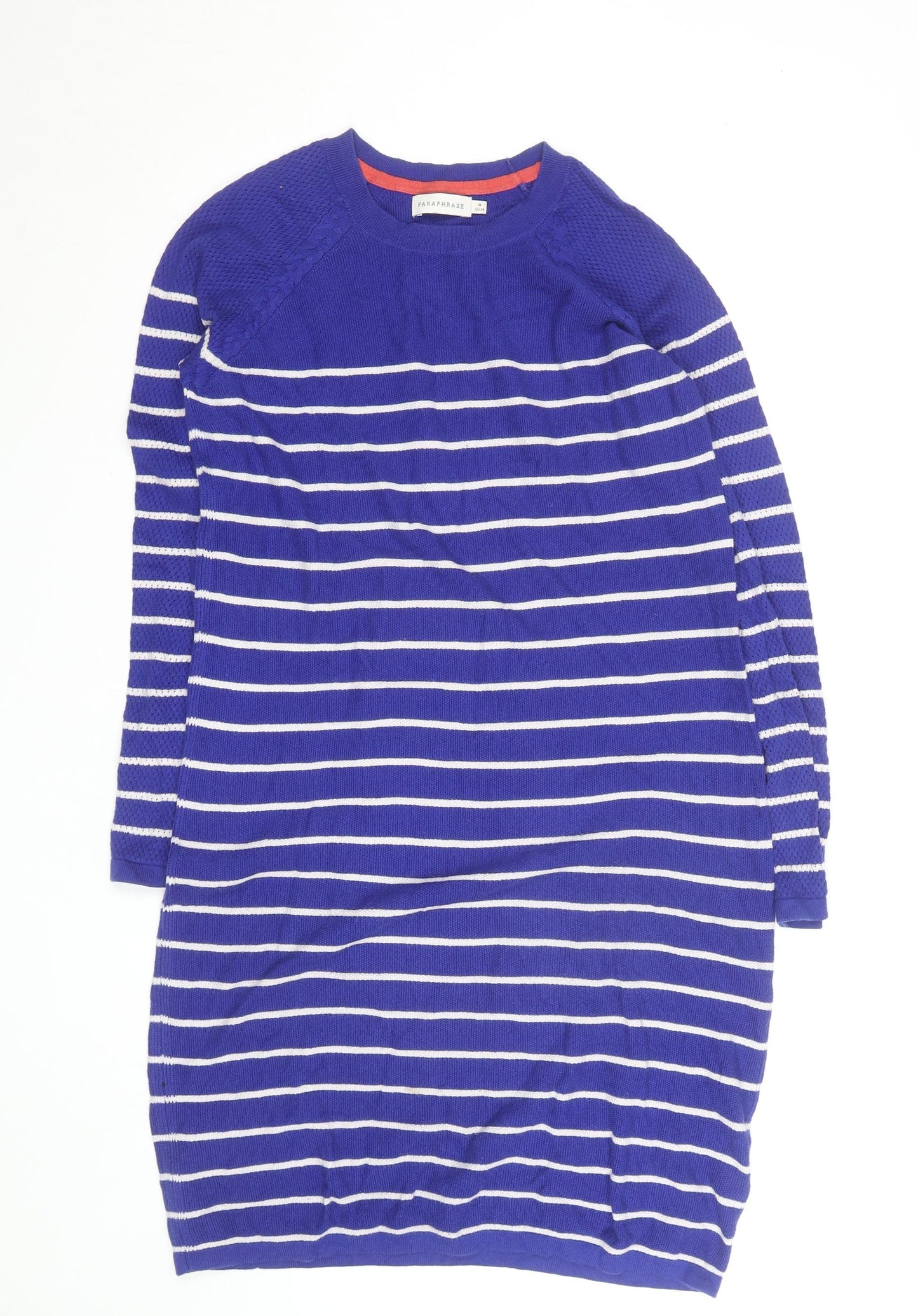 Paraphrase Women's Blue Striped Jumper Dress Size 12 Knit Crew Neck
