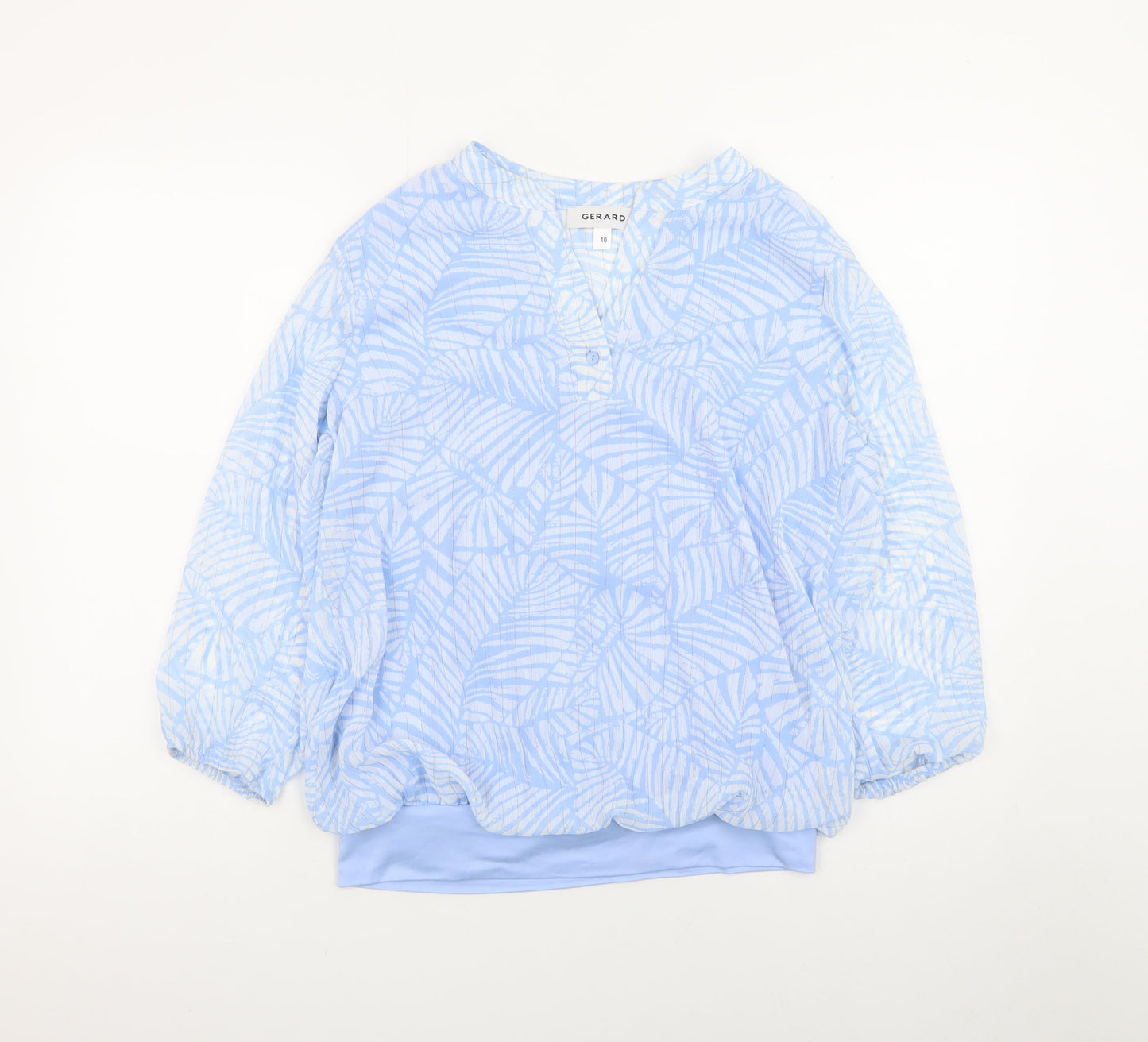 Gerard Womens Blue Floral Tunic Blouse Size 10 Long Sleeve