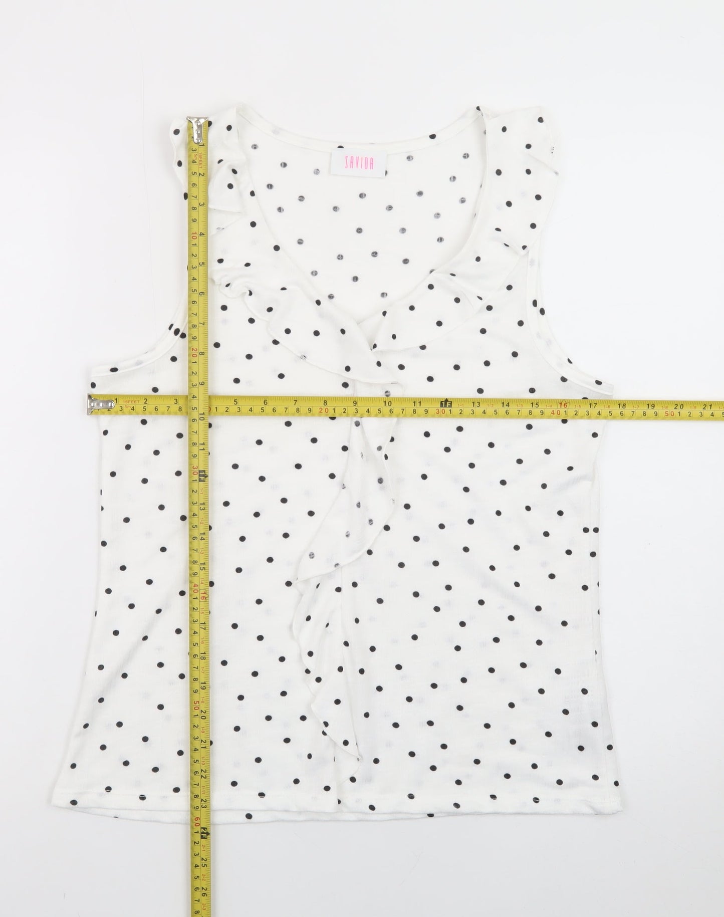Savida Women’s White Polka Dot Ruffle V-Neck Tank Top Size 10