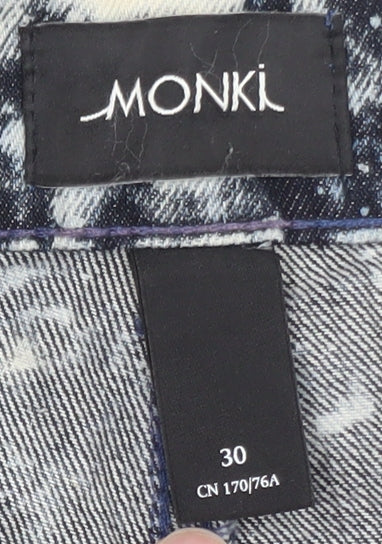 Monki Womens Blue Acid Wash High Rise Cut-Off Denim Shorts Size 12