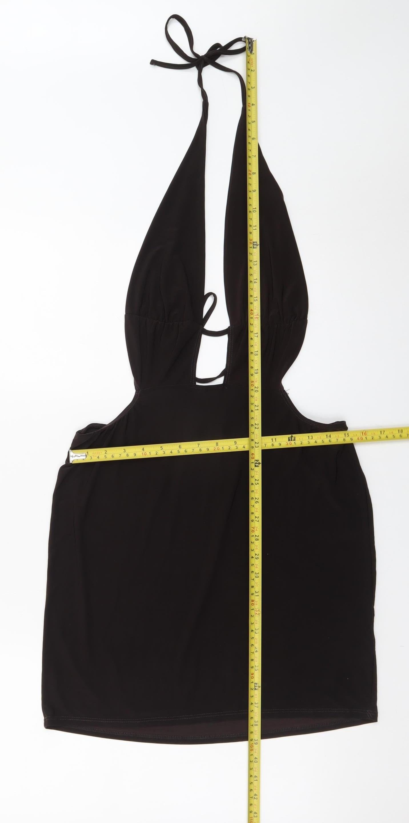 PrettyLittleThing Women Black UK 14 Halter Bodycon Party Mini Dress