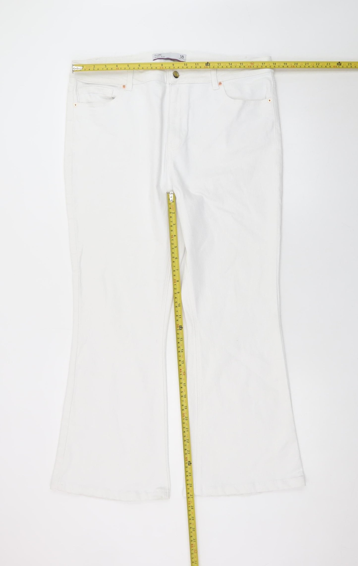 Next Women White Flared Stretch Denim Jeans Size 18 Regular