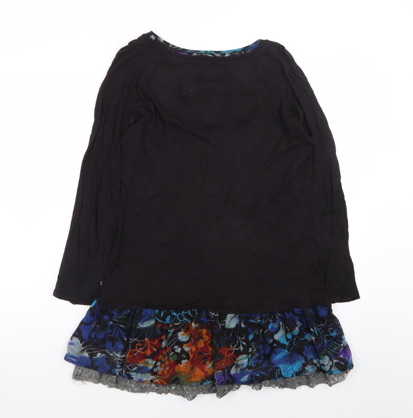 Joe Browns Womens Black Floral Shift Dress Size 16 3/4 Sleeve Bohemian Style