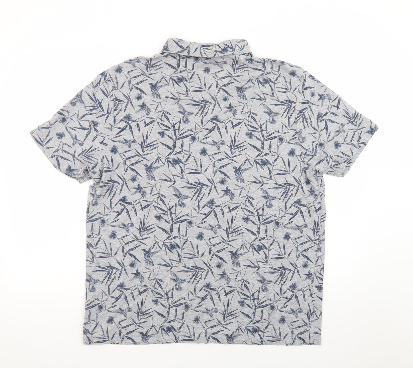 Marks and Spencer Men's Grey Floral Cotton Polo Shirt XL Regular Fit