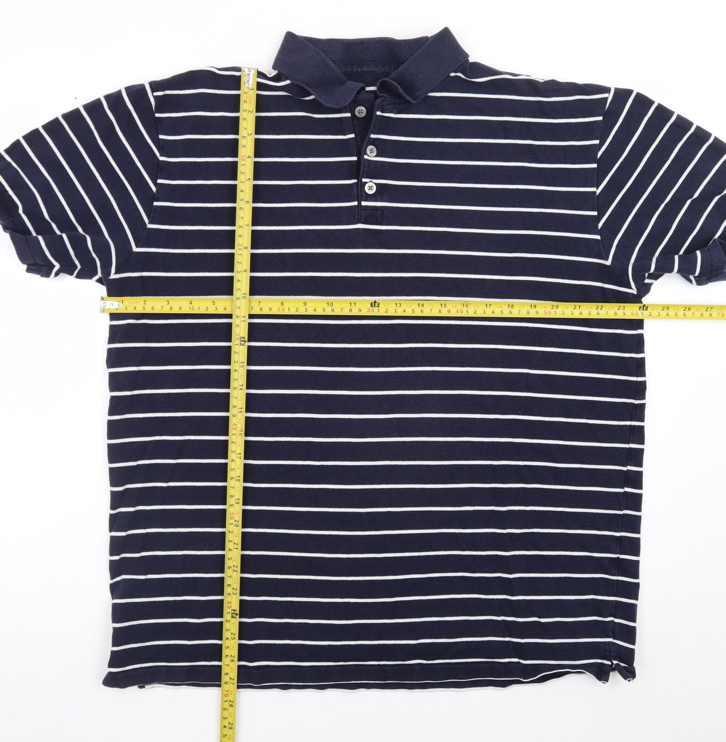 Marks and Spencer Men’s Blue Striped Cotton Stretch Polo Shirt XL
