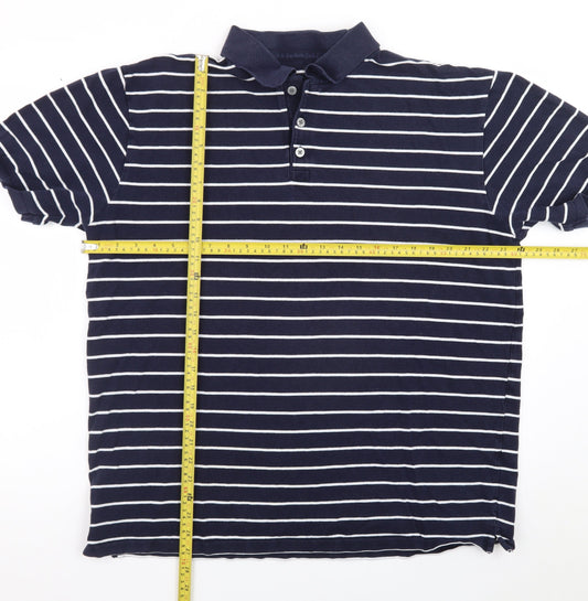 Marks and Spencer Men’s Blue Striped Cotton Stretch Polo Shirt XL
