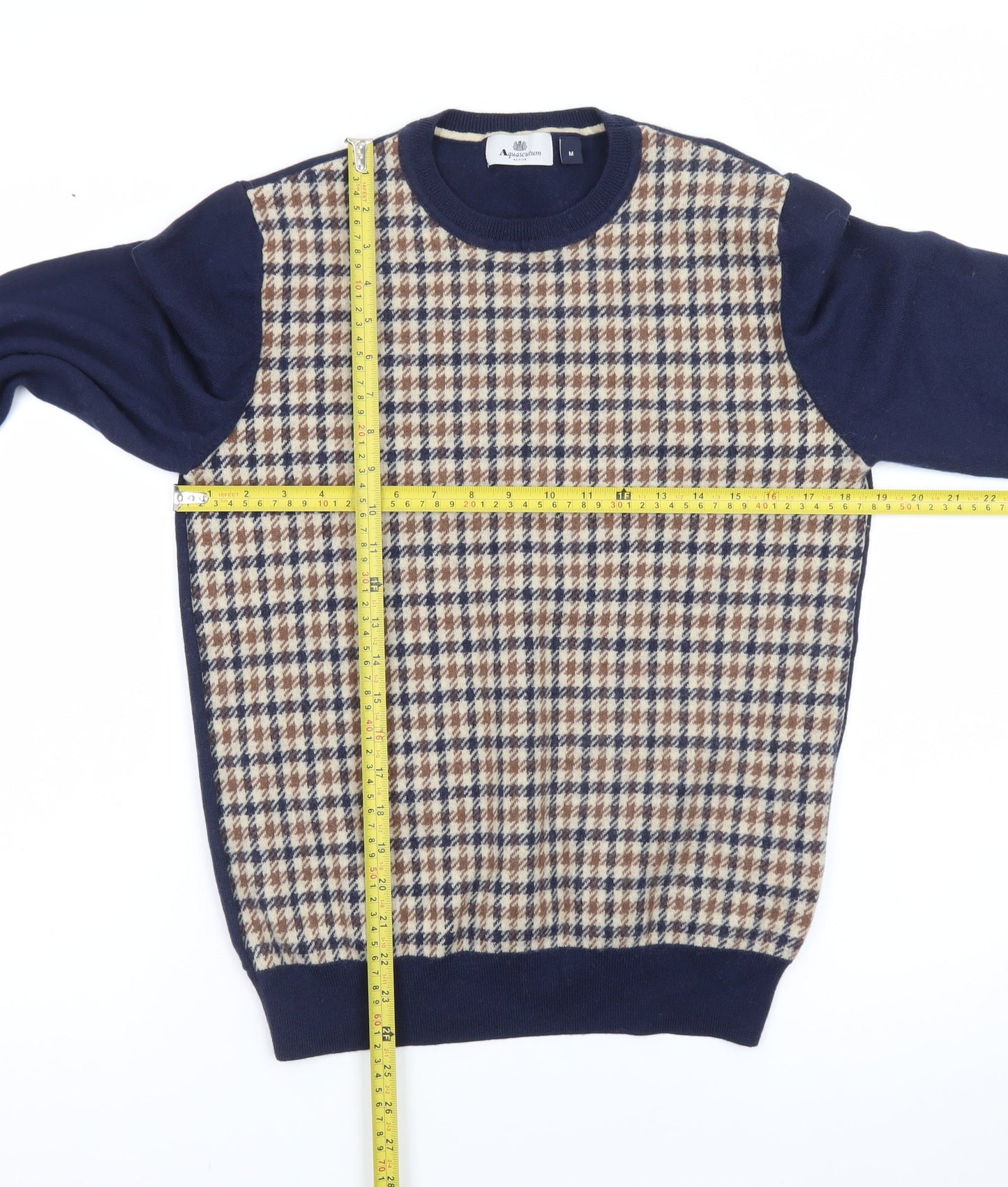 Aquascutum Men’s Blue Wool Check Pullover Jumper Size M