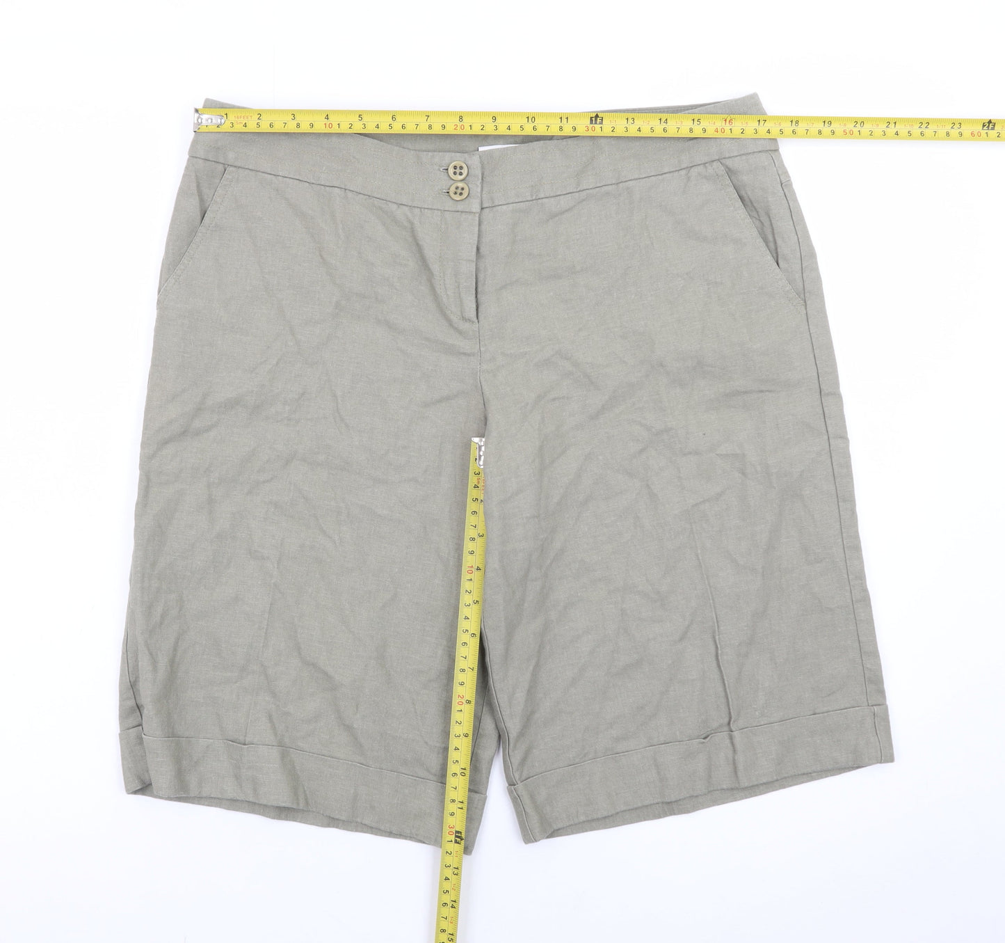 Miss Selfridge Womens Beige Linen Blend Bermuda Shorts Size 14