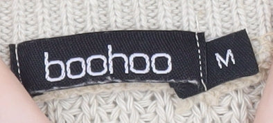 Boohoo Women's Beige Mock Neck Chunky Knit Pullover Jumper Size M