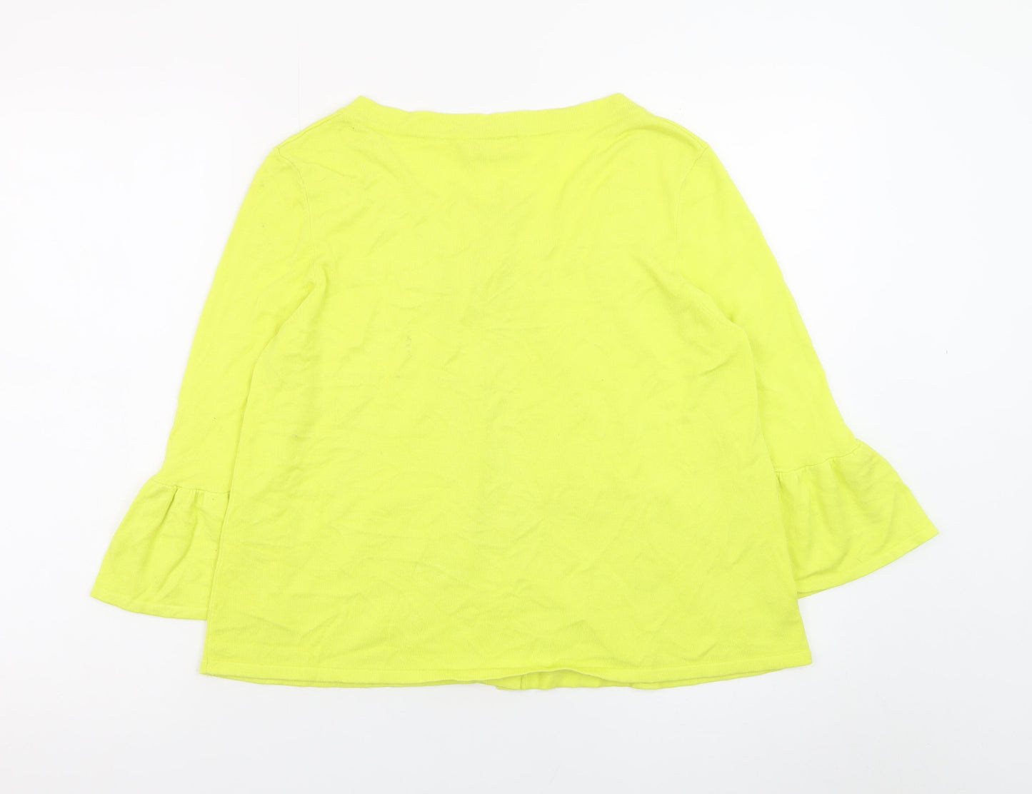 Wallis Women Yellow 3/4 Sleeve Scoop Neck Cardigan Size 14