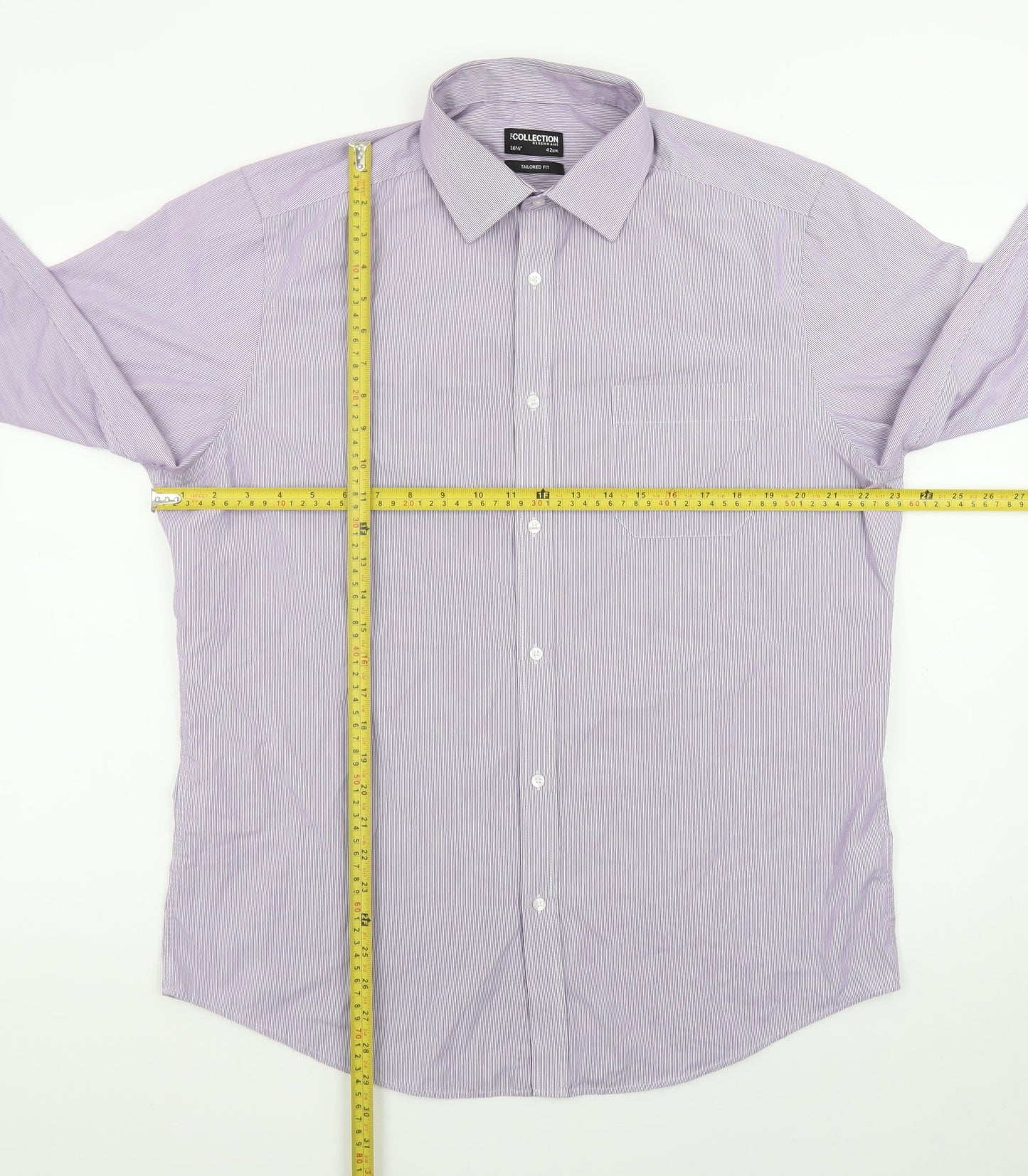 Debenhams Men's Purple Striped Long Sleeve Button-Up Shirt 16.5in