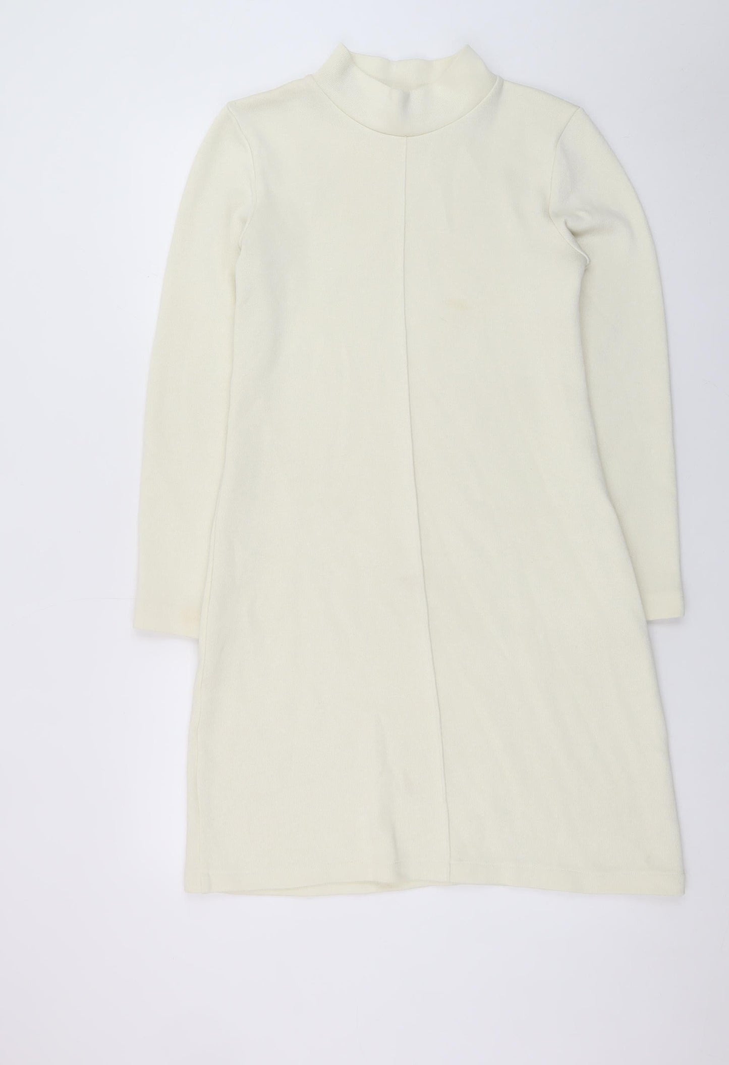 Zara Women Ivory Knit Mock Neck Shift Dress Size S