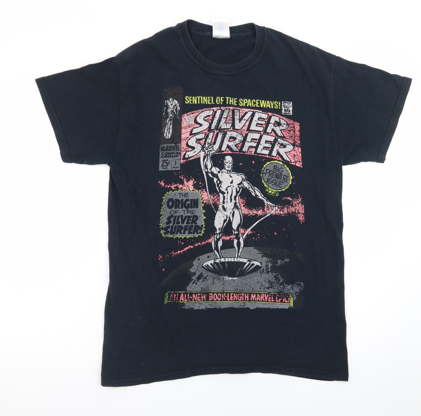 Marvel Comics Mens Black Silver Surfer Graphic T-Shirt M