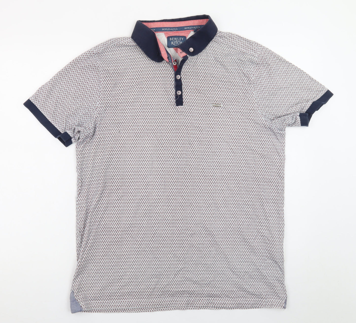 Bewley & Ritch Men's Blue Geometric Polo Shirt Size 2XL Cotton